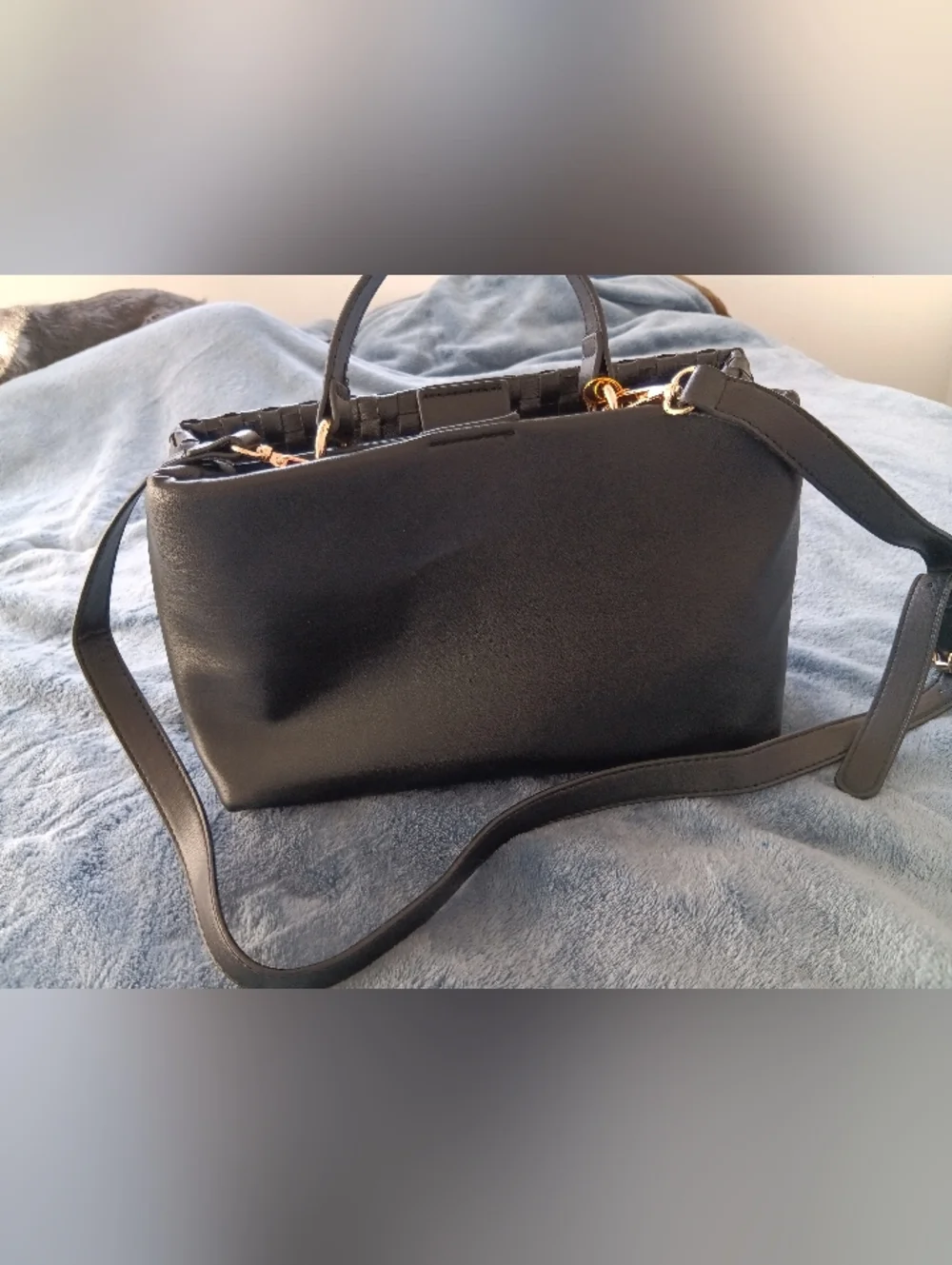 bebe Black Woven Satchel with Gold Logo - Picture 3 of 7